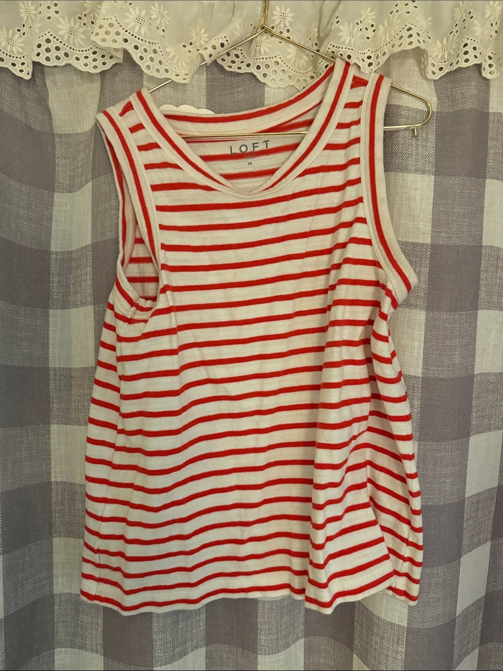 LOFT Red and White Striped Sleeveless Tank